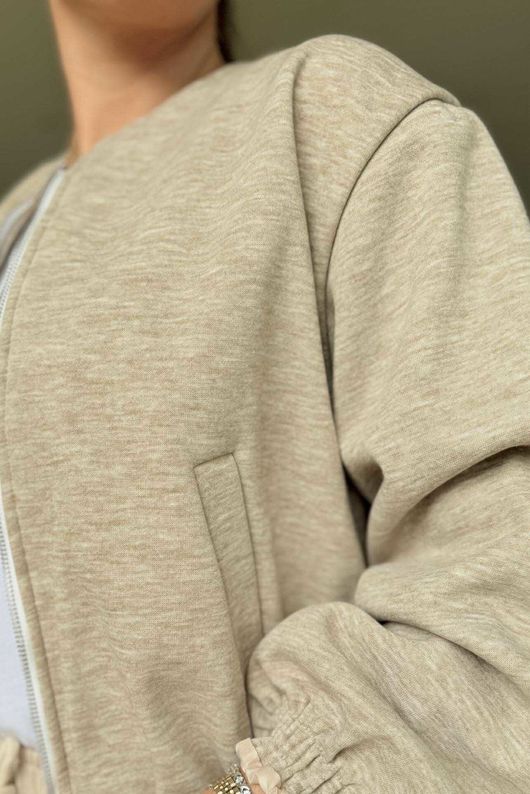 Made in Italy Beluga Soft Crop Bomber Jacket Oatmeal Marl